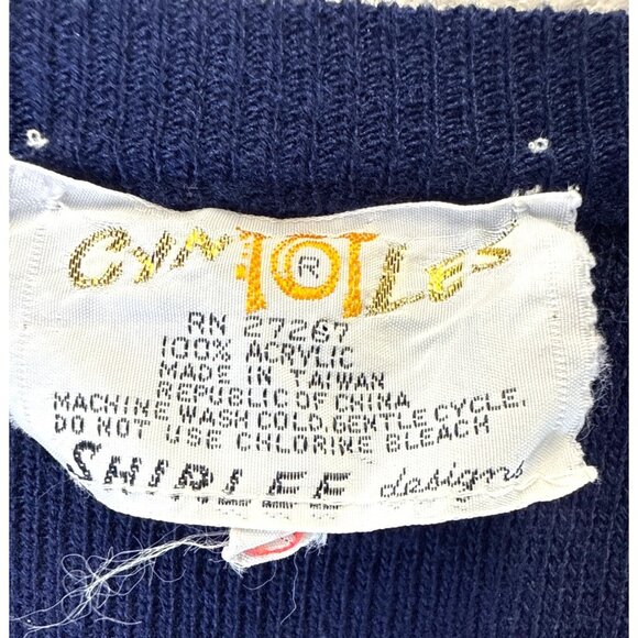 Vintage Cyn Les Shirlee Sweater Womens Size S Blue Retro 1970s Embroidered Frogs - Picture 5 of 12